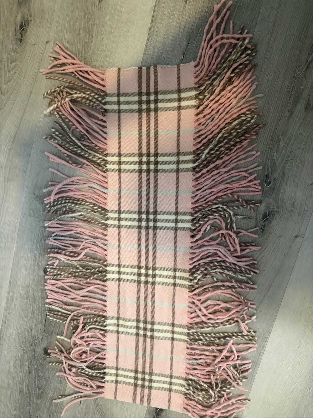Burberry Pink Cashmere Plaid Check Fringe Scarf - Picture 5 of 7